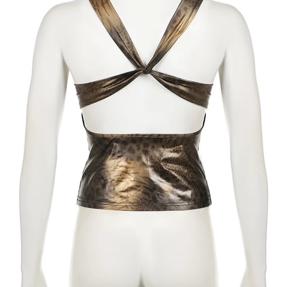 Vintage Leopard Print Gold Y2K Aesthetic Sleeveless Crop Tops Women Sexy Top - Picture 6 of 6